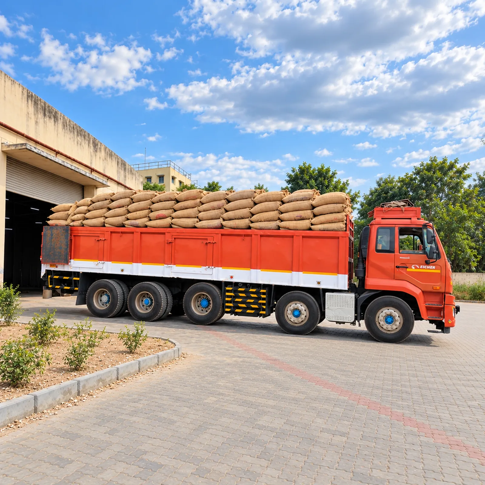 SRV AND CO truck loaded with cement bags for delivery